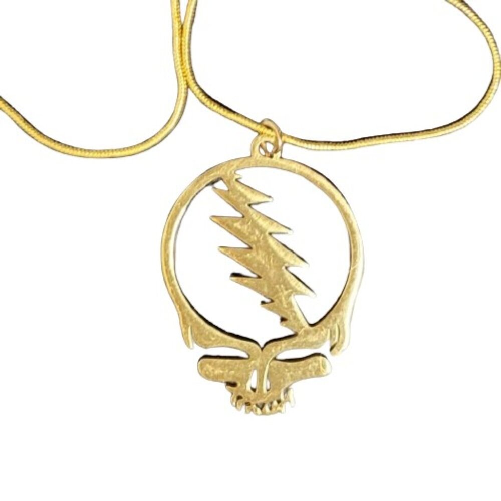 Grateful Dead Gold Plated Stainless Steel Snake Chain Necklace Steal Your Face